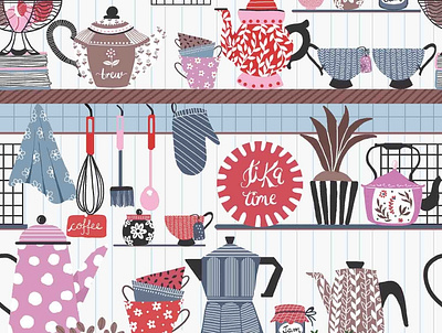 Fika (Swedish coffee time) ceramics coffee break illustration kettle kitchen illustration surface pattern swedish break teatime