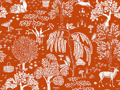 Autumn Garden animals autumn chinoiserie chintz design detailed garden illustration surface pattern toile de jouy travel