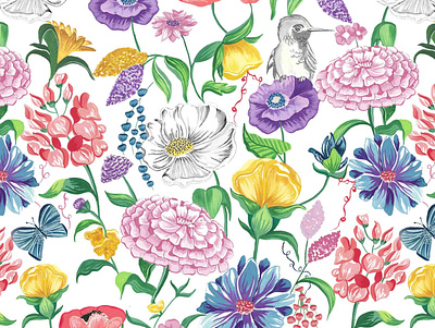 Botanical Garden botanical fabric prints floral print flowers hand painted illustrated multicolor prints surface pattern textile pattern