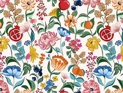 Fruity floral cherries design floral flowers fruits garden illustration peonies protea surface pattern textile pattern