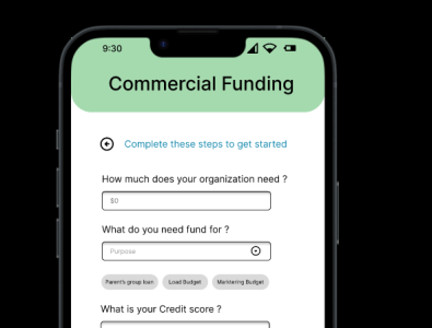 Commercial Funding mobile app page 1