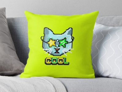 Beautiful cat pixel graphic pillow