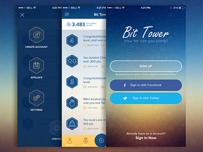 Bit Tower App app bitcoin game ios iphone ui ux