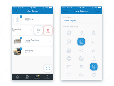 Group & New Category screen app category delete edit interface ios material mobile new scan ui ux