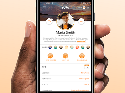 Yollo App application events groups ios profile ui user interface ux