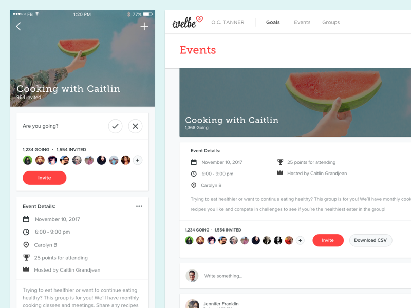 New Welbe Events social desktop ios accept invite comments events