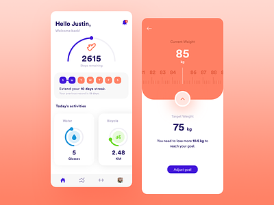 Stay Healthy - Workout Tracker App adobe xd app bicycle design fitness fitness app flat hand lettering health app healthy minimal minimalism orange running ui ux walking water workout workout app