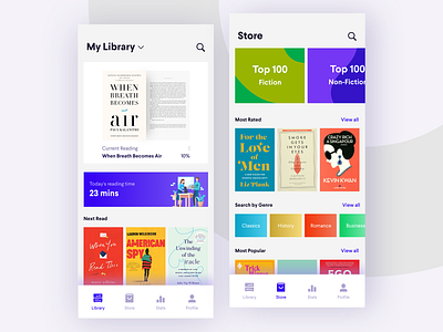 Book Reading & Store - App Concept adobe xd app app design book app book store bookshop flat illustrator minimal minimalism reading app ui ux