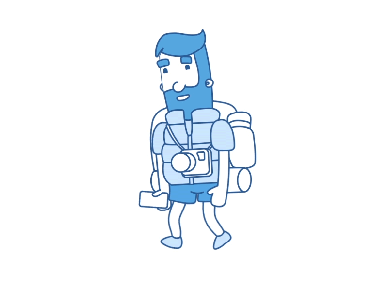 Character animation backpacker beard camera character freelancer gif hipster jungle line art tourist walk cycle