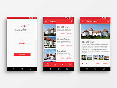 City Points of Interest App android flat material red tourism white