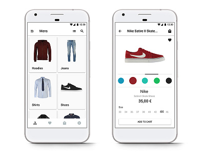 Shop App android basic clean clothes flat material shoes shop ui white white space