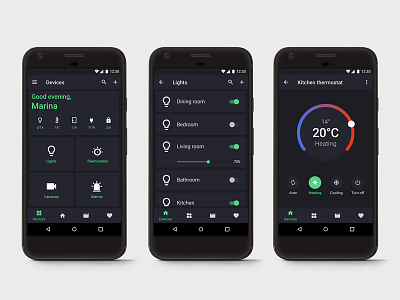 Smart Home App automation black dark devices lights smart smart home thermostat ui ux