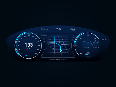 Electric Car Dashboard - Weekly UI Challenge S02/W04 blue car car dashboard consumption dark interface electric car energy interface modern speed ui challenge weekly