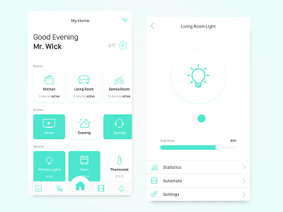 Smart Home App - UI Challenge S02W08 app automation clean home automation light lights rooms smart home technology thermostat white