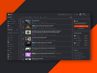 Reddit - Dark UI challenge clean dark dark skin orange reddit reddit home redesign simple uplabs