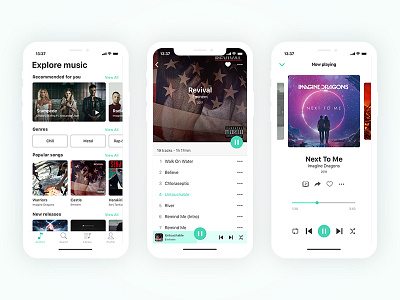 Music App album app application artist clean explore ios list modern music play player song white