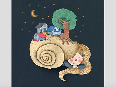 Comfort Zone cozy girl house moon nature sleep snail snooze trees