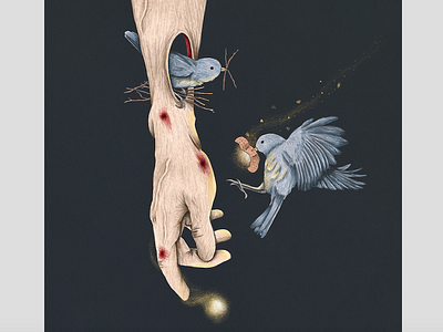 Compassion anatomy bird compassion hand illo illustration light nest texture