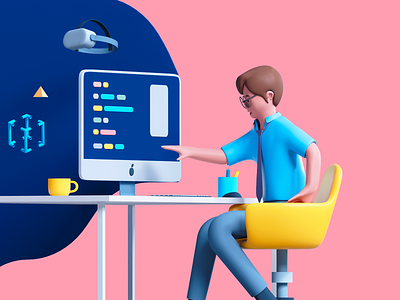 Access to Technology 3d art access chair character character art computer design employee human illustration timeless touch udhaya