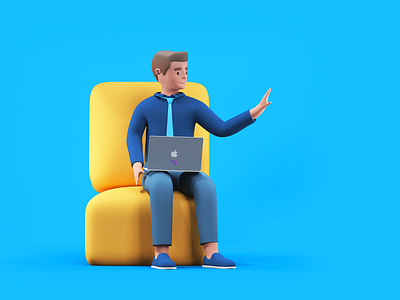 Waiting Accountant 3d accountant apple character computer employee hifi illustration jamm laptop math sitting sofa tie timeless udhaya welcome worker