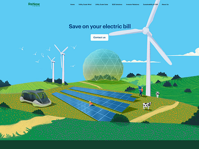 Sustainable energy landing page electricity illustration landing page power product renewable energy solar panel sustanability timeless website design windmill