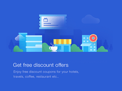 Onboarding screen app cafe city coupon discounts donut free hotel offer offers onboarding ticket
