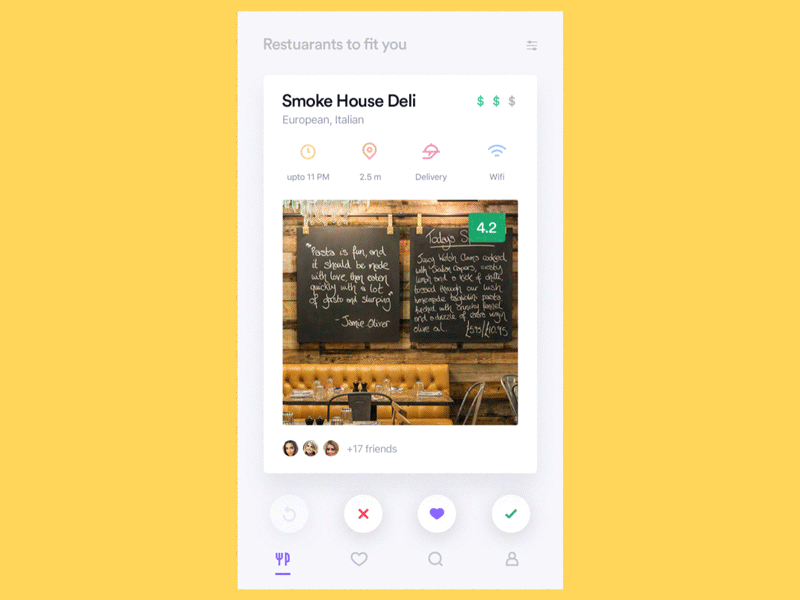 Card Interaction app burger cards dinner food restaurant swipe ui ux