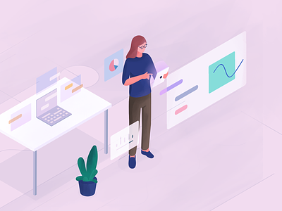 Product management illustration 2d illustration 3d chart clutter confusion data data analytics isometric management product woman workspace