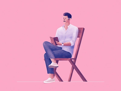 Reading Illustration book chair design human posture illustration landing page man reading recommendation sitting timeless