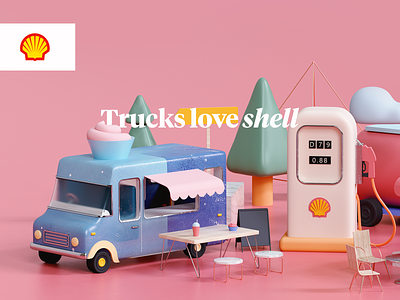 Trucks love Shell advertisement fuel gas gasoline highway highways ice cream illustration petrol shell timeless truck udhaya