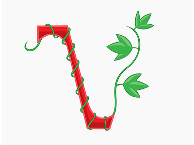 V is for Vine flower letter typography