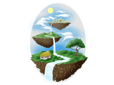 3 tiered landscape illustration digital drawing illustration