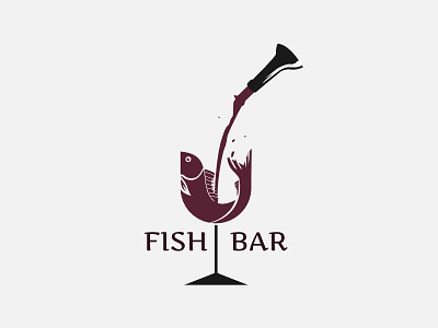 Fish bar bar fish logo design wine