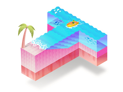 Letterscape "T" beach beauty boat fish illustration landscape letter nature palm scenery sea view