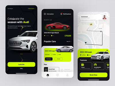 Audi Car Rental Mobile App Design app app design audi automobile automotive car mobile app mobile design rent super car trending ui ux vehicle vehicle design