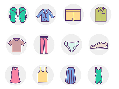 20 Clothing Color Icons Set