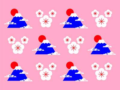 Fuji pattern blossom cherry illustration japan mount fuji pattern vector