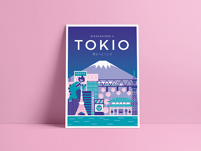 Tokyo postcard fuji godzilla illustration japan japanese postcard skyline stationery tokyo tower vector