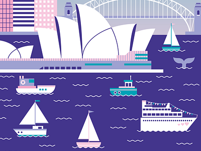 Sydney opera boat illustration opera postcard sydney vector