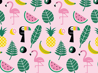 Tropical Pattern banana flamingo fruits illustration tropical vector
