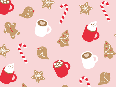 Christmas Pattern candy cane christmas gingerbread illustration pink stars tree vector