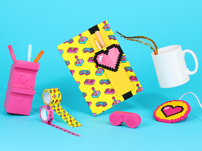 Power Up Stationery Collection gaming retro yellow bold colors product design notebook stationery stationery design