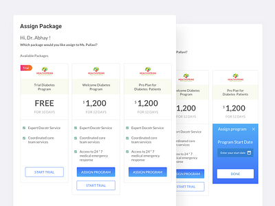 Assign Program - Pricing Card card health package price pricing card shuttle table ui ux