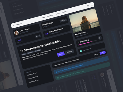 DaisyUI / Dark theme - UI Component for Tailwind CSS css daisyui dark mode dark theme dark ui design system tailwindcss ui component ui library uidesign web design