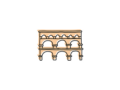 Pont du Gard architecture branding hand drawn icon illustration landmarks logo sketch vector