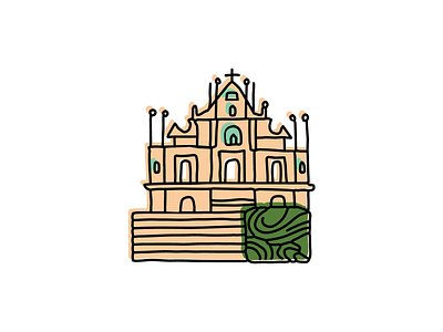 St. Paul's Church, Macau architecture branding design hand drawn icon illustration landmarks sketch vector