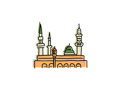 The Prophet's Mosque, Saudi Arabia design hand drawn icon illustration landmark sketch vector
