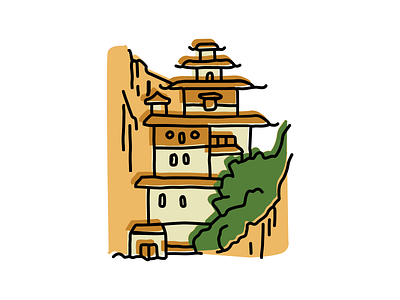 Tiger's Nest Monastery, Bhutan branding design hand drawn icon illustration logo sketch vector