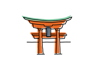 Shinto Shrine, Itsukushima architecture design drawing hand-drawn icon illustration logo sketch vector