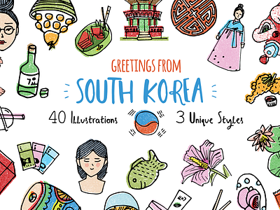 South Korea_Preview1 branding clip art fun hand drawn icon illustration korean logo seoul sketch south korea vector